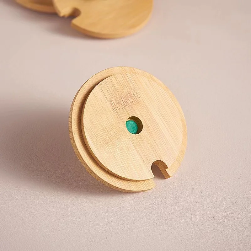 Top Selling Universal Popular Mug lid Mason Jar With Bamboo Lid Glass Ceramic Dust Cover Round Wood Lid With Cute image