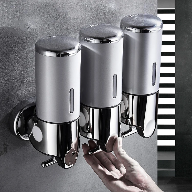 OEM Hotel 500ml Wall Mount black Shampoo Conditioner Bathroom soap Dispenser Stainless Steel Triple Gel 3 shower Dispenser