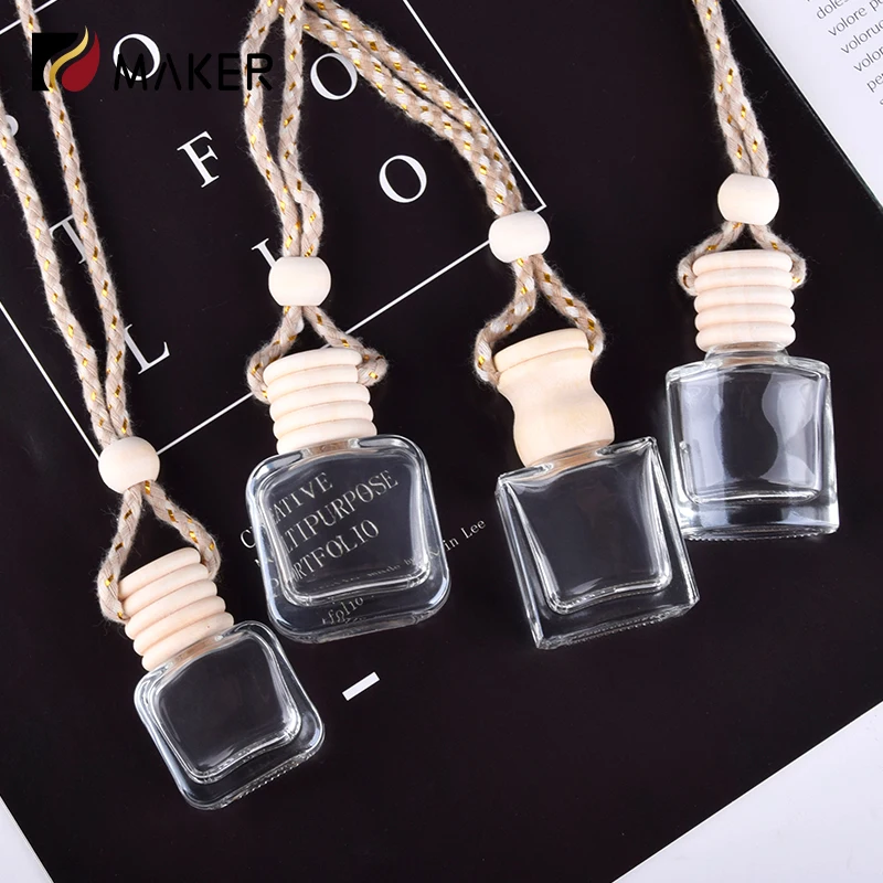 2024 Hot Selling 5ml 8ml 10ml Car Decor Air Freshener Fragrance Scent Necklace Hanging Pendant Glass Cube Perfume Bottle