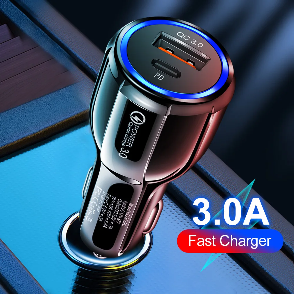 High Quality 18W Mini Car Socket Adapter Fast Charging PD Usb C Car Charger QC3.0 Adaptor Dual Port Type C Car Charger