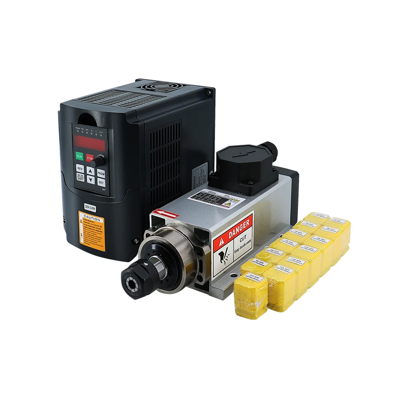 Шпиндель с воздушным охлаждением двигатель 220v 2.2kw ER20 квт. шпиндель 4 подшипниками квадратный 24000 об/мин HY инвертор частотно-регулируемым приводом наборы для фрезерного станка