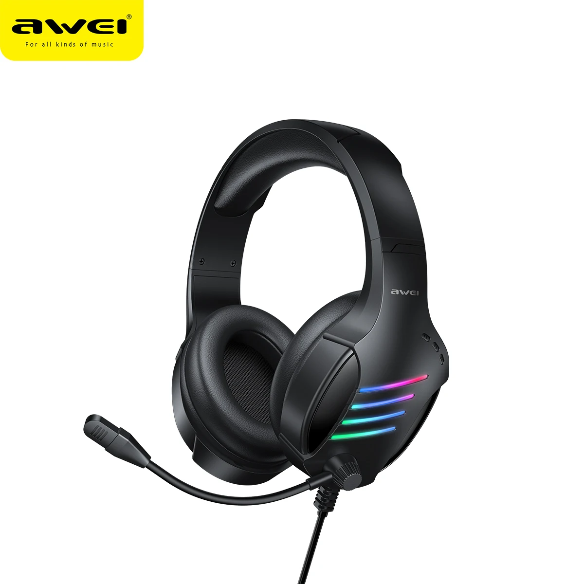 Awei 2021 new e-sports gaming headset GM-5 cool RGB LED light 3.5mm jack wired headband headphone with microphone