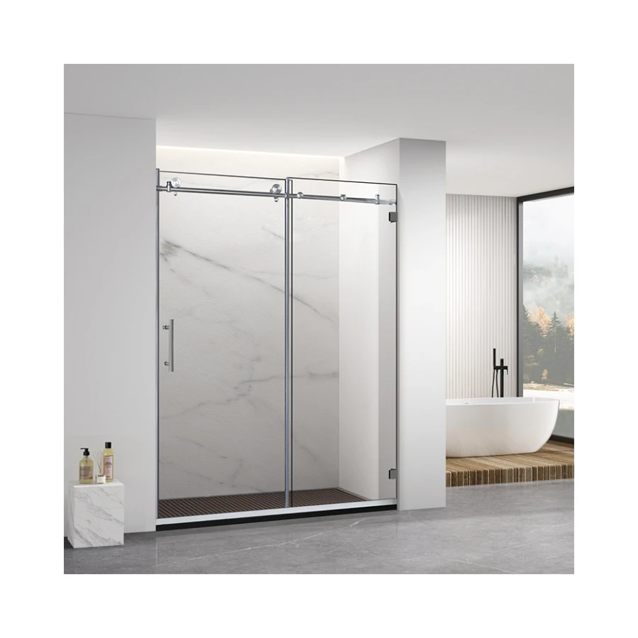 Modern Frameless Tempered Glass Shower Door 8mm One Fixed One Sliding Shower Door For Bathroom