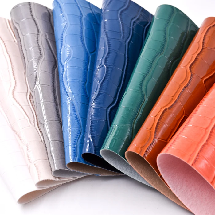 Wholesale leather factory Synthetic shiny PVC Leather embossed Two Tone Crocodile leather fabric material making bag shoe
