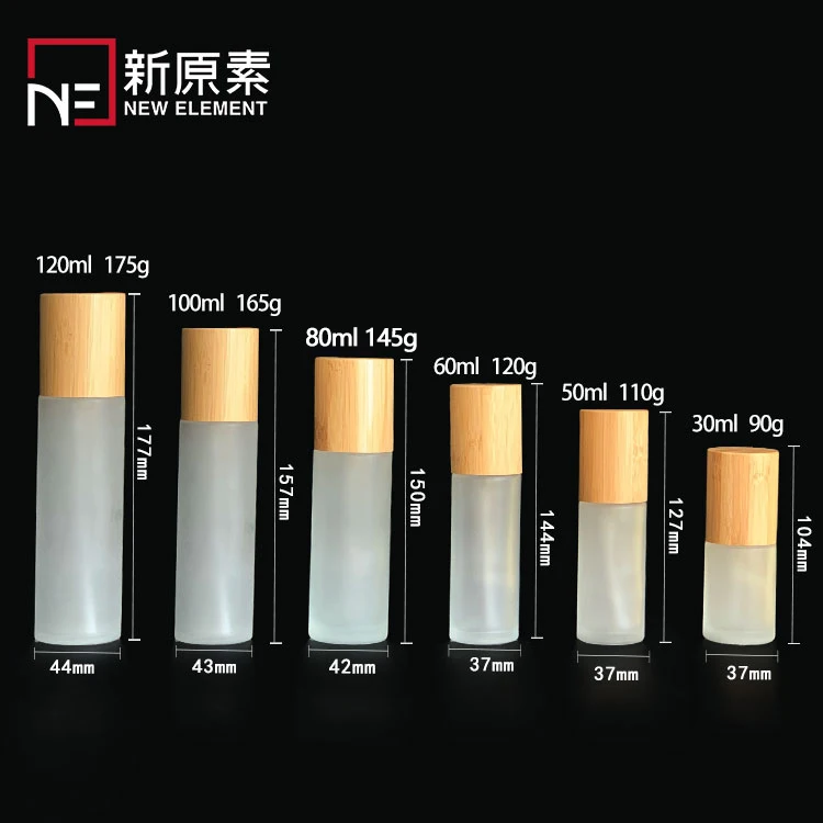 cylinder 30ml 50ml 60ml 80ml 100ml 120ml frosted perfume cream lotion serum glass lotion pump bottle with bamboo lid