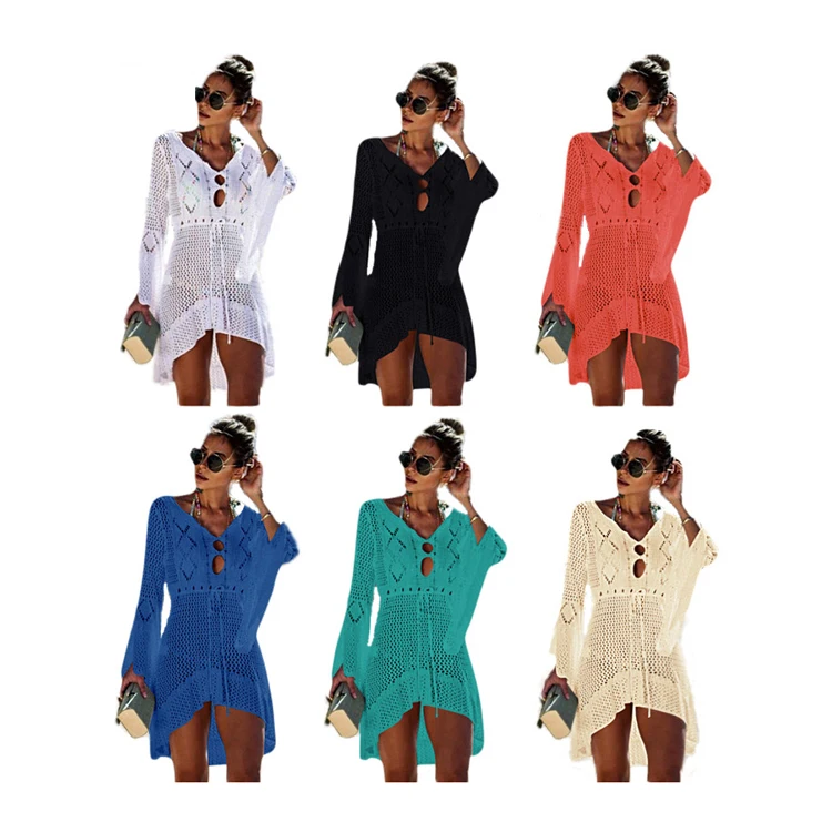 New Sexy Cover Up Bikini Women Swimsuit Cover Ups Bathing Suit Beach Wear Knitting Swimwear Mesh Beach Dress Tunic