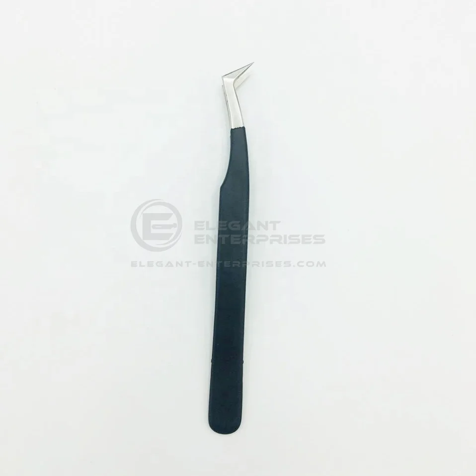 
Black Powder Coated Silver Tip Russian Volume L Type Tweezers/ Stainless Steel Eyelashes Extension Tweezers custom logo 