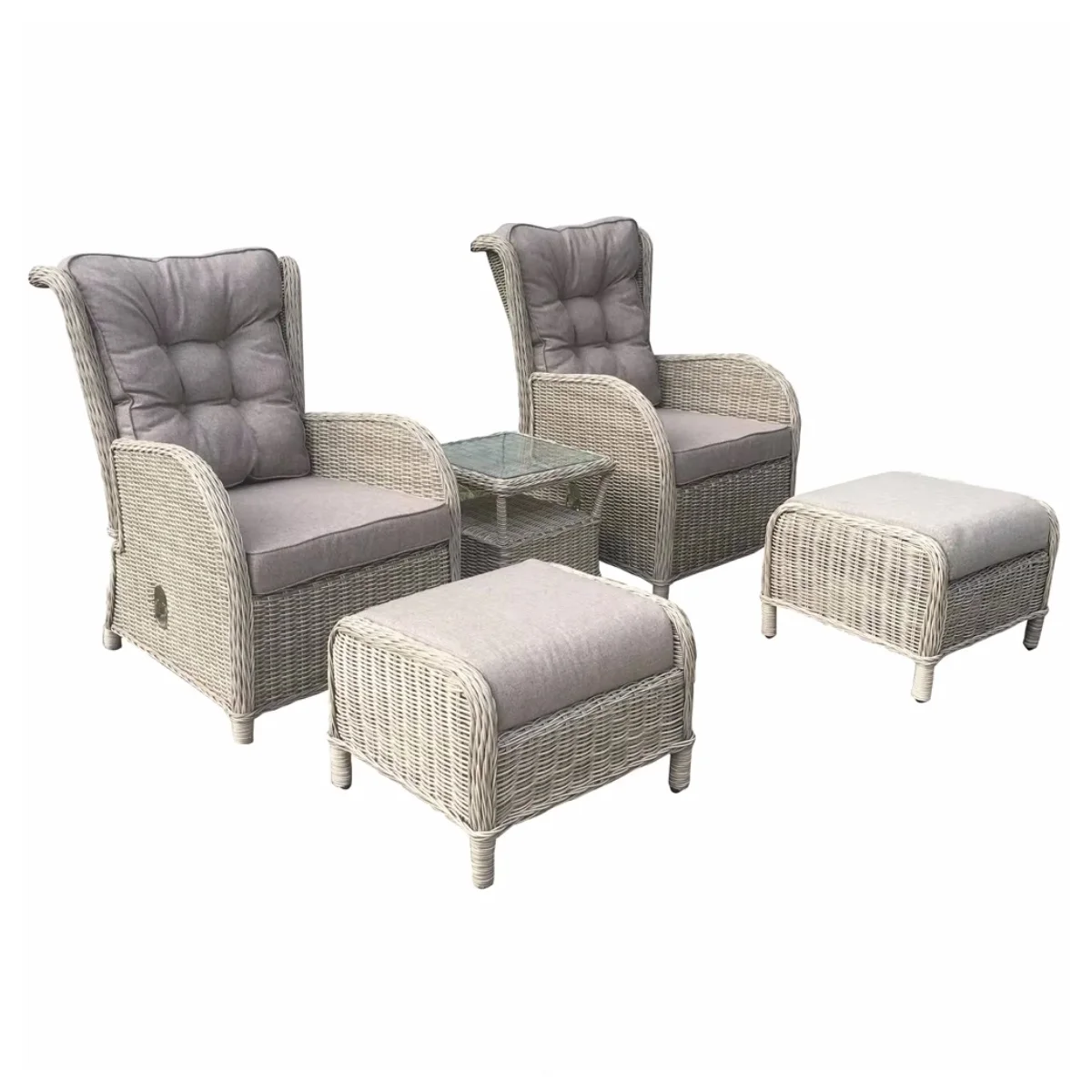 5-Piece Waterproof PE Wicker Material Patio Rattan Recliner Sofa Chair Set for Garden Outdoor Use with Stool