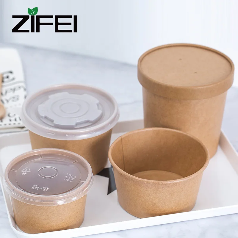 
12oz 16oz 32oz 50oz PLA coating kraft paper soup bowl with PP PLA Paper lid cover 