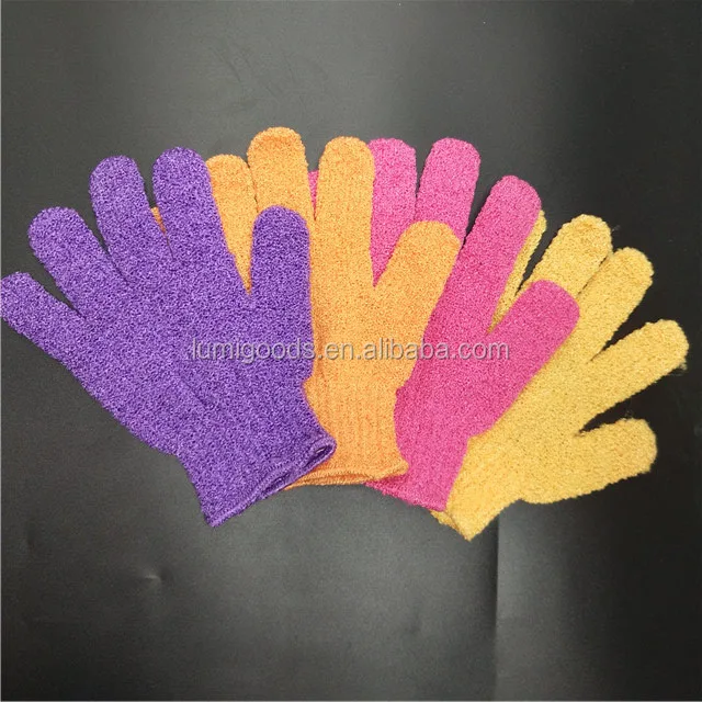 Five fingers nylon polyester bath mitten Cleaning Dead Skin Shower Spa exfoliating bath mitt