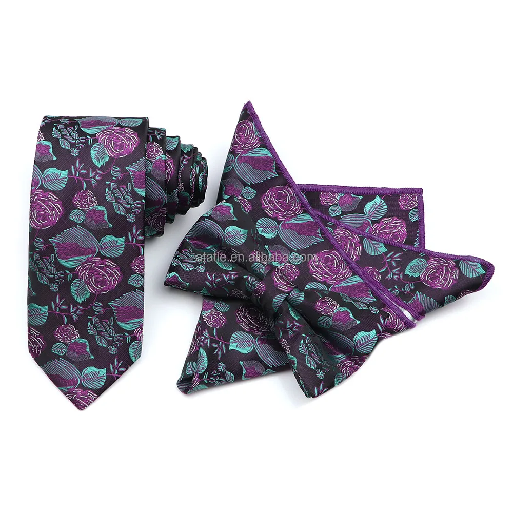 Floral Jacquard 6cm Necktie Sets Men Bow Tie Pocket Square Butterfly Wedding Handkerchief Cravat Gift Accessory