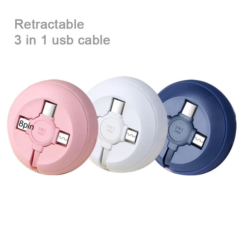 Mailin сентябре рекламных Micro кабель/Type C USB IOS Быстрая зарядка 3 в 1 Выдвижной USB кабель