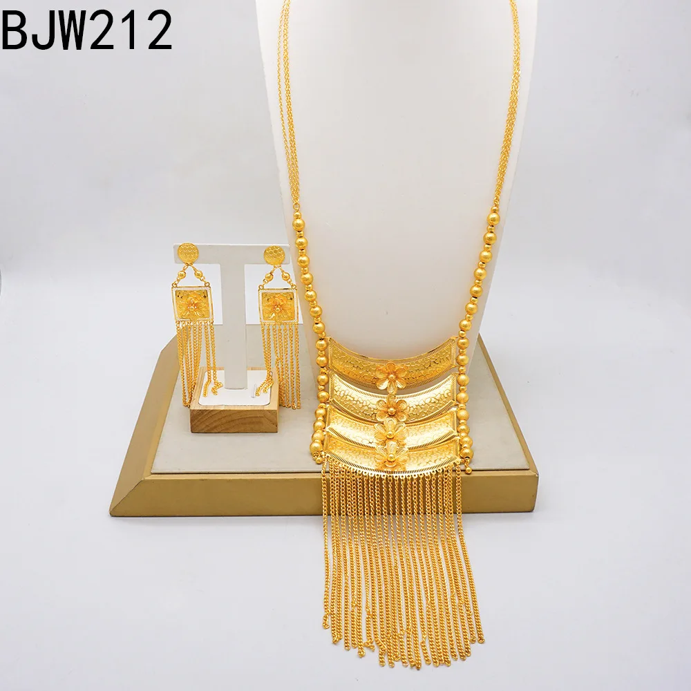 Dubai long necklace set 24K Dubai Gold African Style 4pcs Jewelry Set