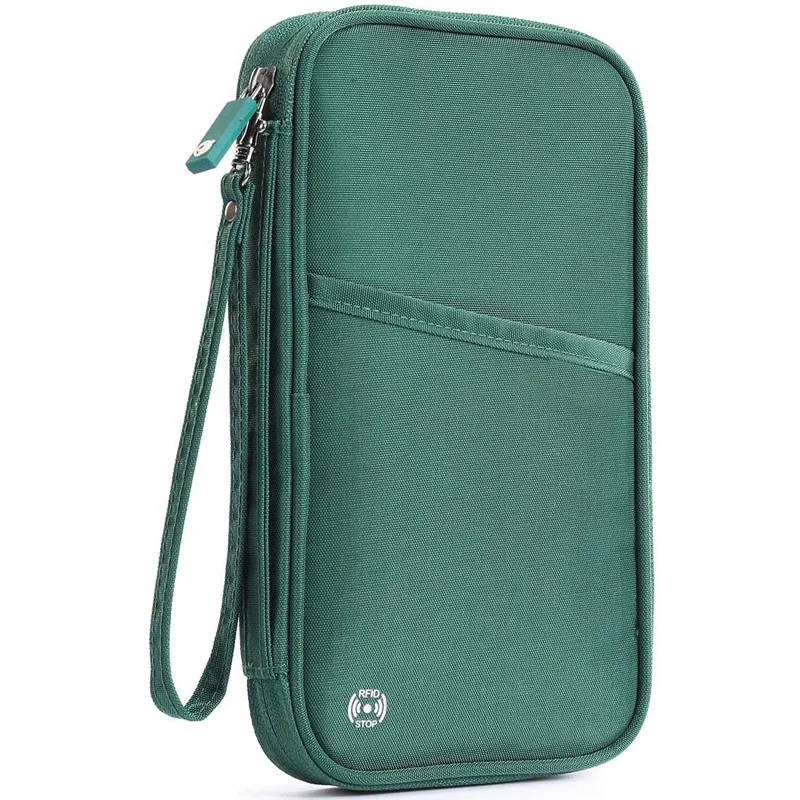 Top material Trip Document Organizer Durable RFID Travel Passport Wallet Green Fashion Family Passport Holder