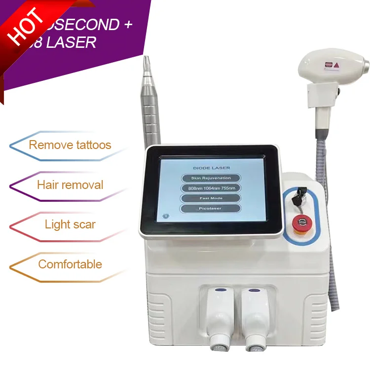 Portable 2-in-1 Pico Laser Tattoo Remover Picosecond Machine Diode Laser Hair Removal All Skin Rejuvenation Whitening