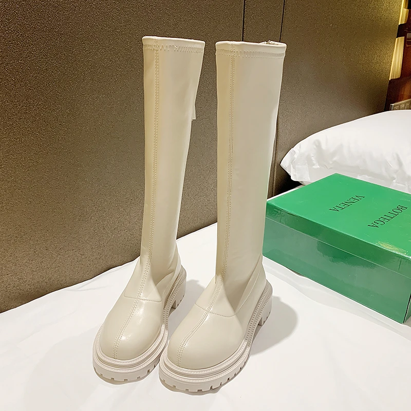 Wholesale Winter Fashion Women Black Lace Up Knee-High Boots Leather Female Boots For Women