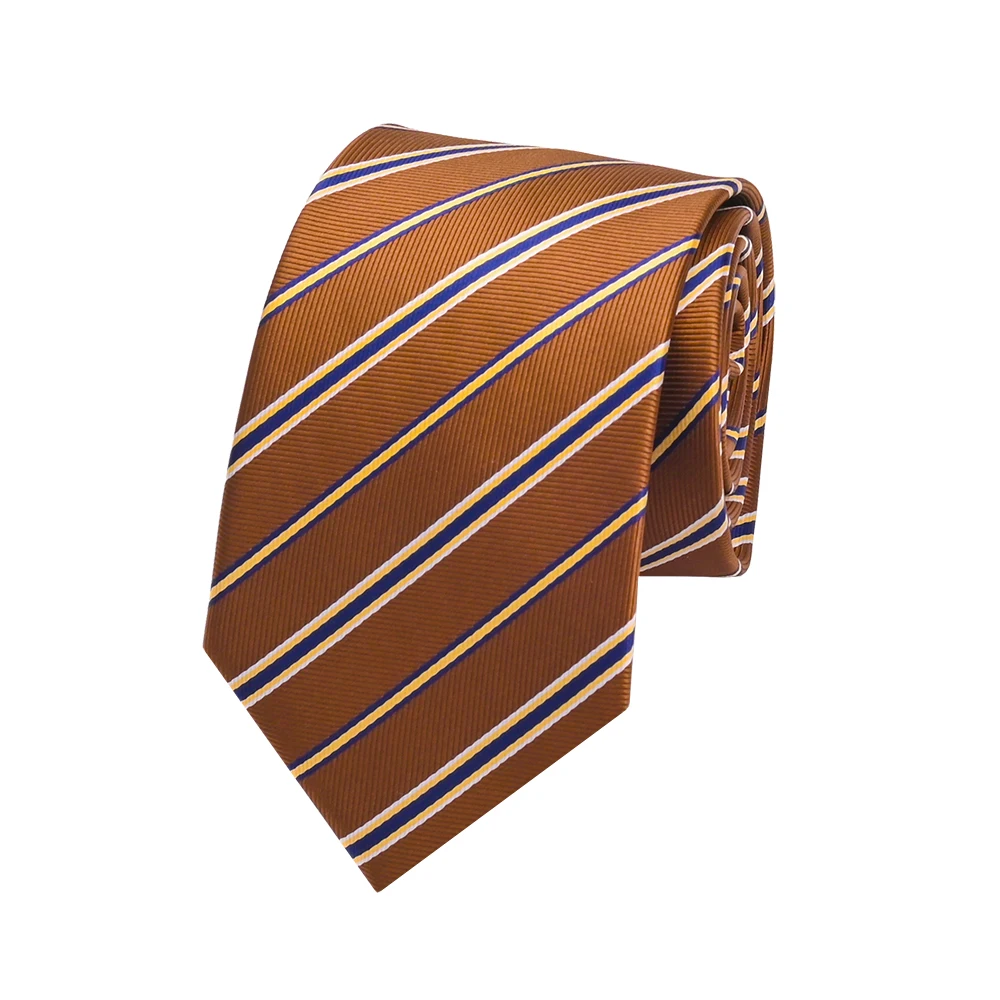 YiLi Handmade Jacquard Woven Microfiber Polyester Orange Brown Tie