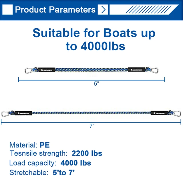 5-7ft Durable Strong Bungee Dock Line Rope Customized Size Logo for Boat Marine Supplier