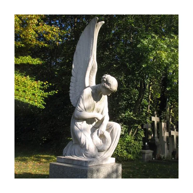 High Quality Hand-carved Mable Granite Angel Wings and Heart Shape Tombstone for Grave