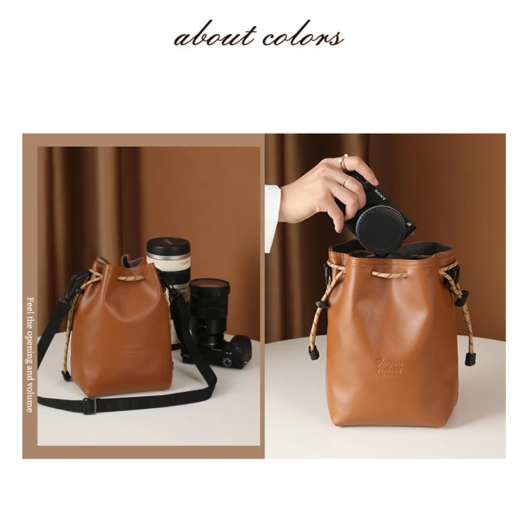 Multifunction PU Leather Drawstring Pouch Bag For Camera Storage Waterproof Dust Proof Instant Custom Camera Bag