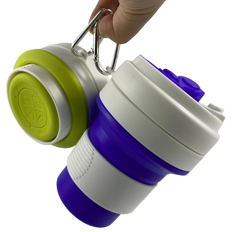 Wholesale Eco Friendly BPA Free Reusable Collapsible Folding Travel Coffee Cup Silicone Foldable Tea Drinking Cup 350ml With Lid