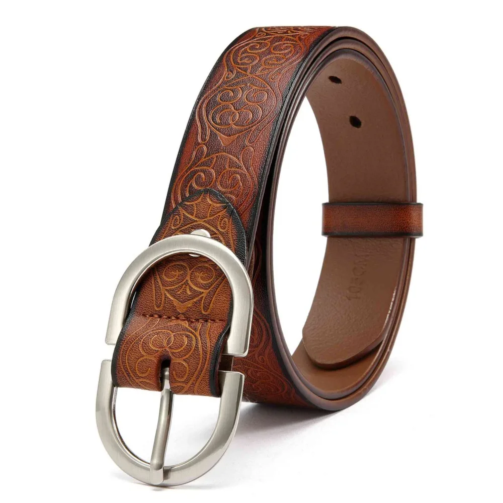 Western Cowboy Retro Antiqued Genuine Leather Belts Metal Pin Buckle Custom Wholesale Manufacturer for Women Ladies Jeans Casual