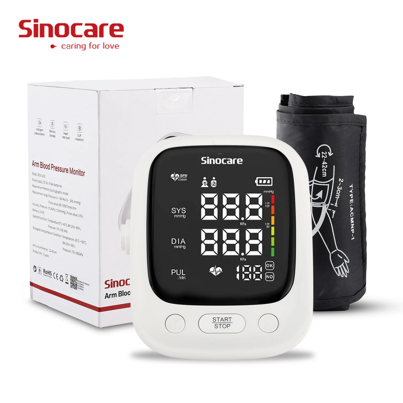 Sinocare Electronic Blood Pressure Meter Sphygmomanometer Pressure Machine Tensiometro Blood Pressure Monitor Esfigmomanometro