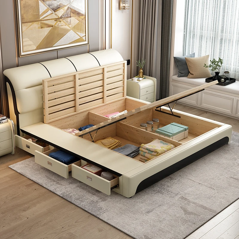 Modern bedroom furniture 1.8 m bed pine frame bed leather king size bed sets