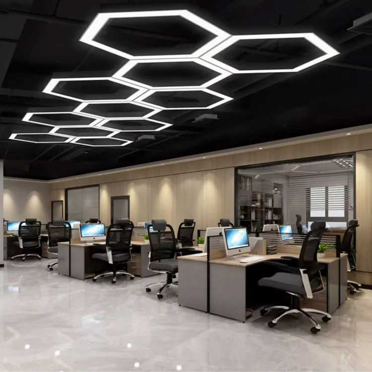 Modern LED Hexagon Pendant Light Honeycomb Lights Combination Splicing LED Hexagonal Hanging Lamp For Office Supermarkets