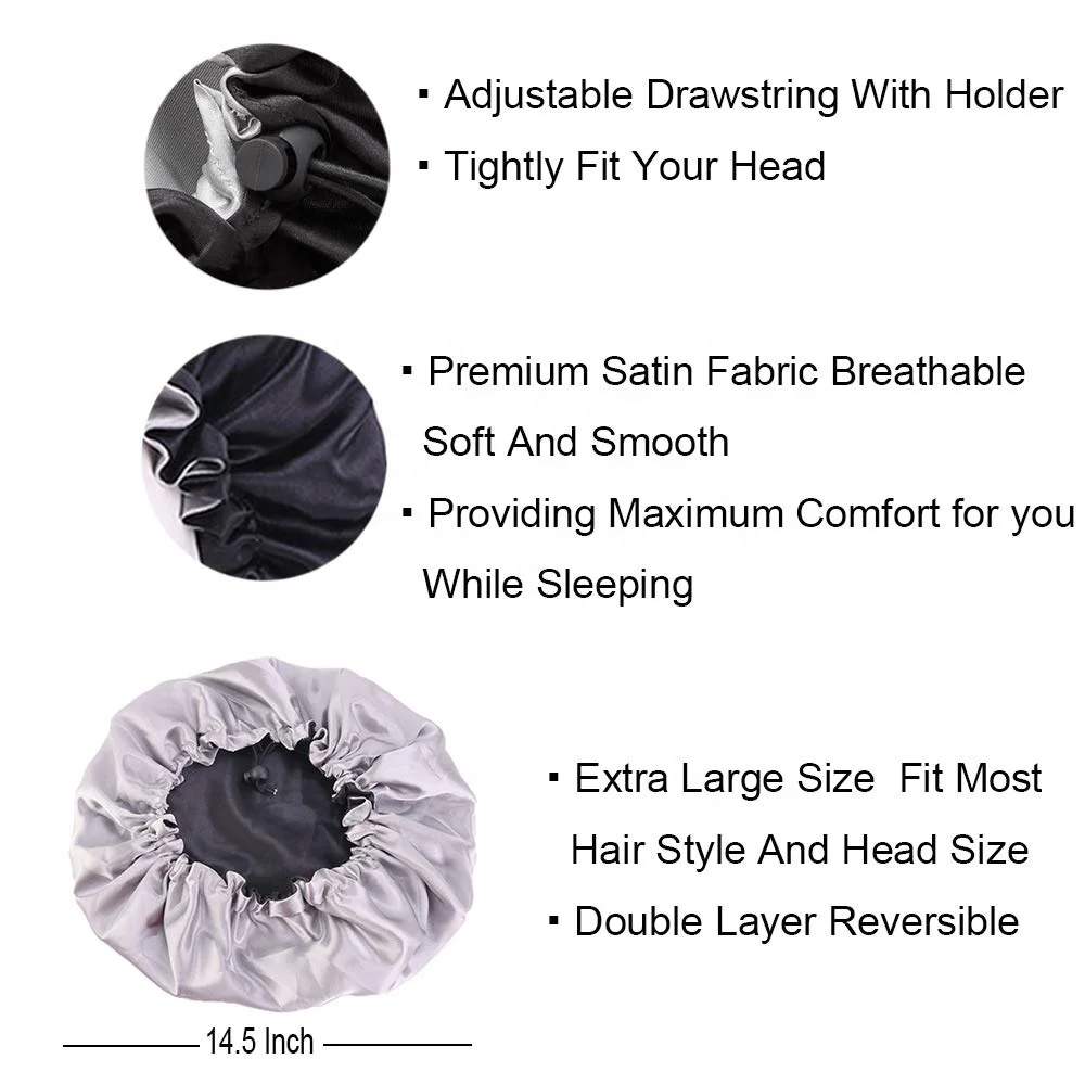  Luxury Double Layer Lace Bonnet Reversible Silk Adjustable Size Hair