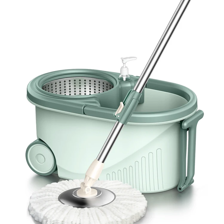 
2021 Good quality magic spin mop_wringer dual-drive mops bucket with abrasive wheel and pull-push rod 