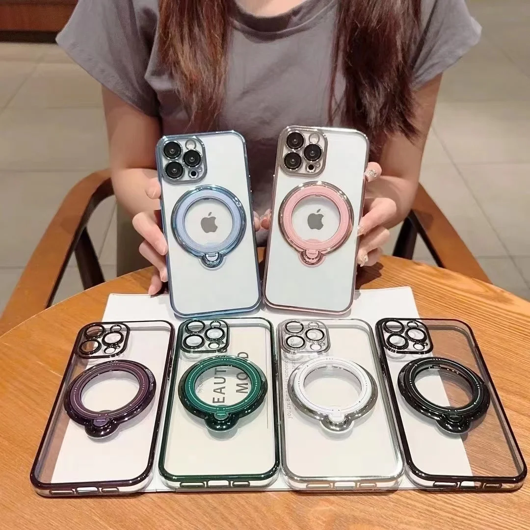 Business Style Soft TPU Magsafe Case Shockproof For iPhone 15 Pro Max Magnetic Protective Cover for iPhone with Invisible Stand