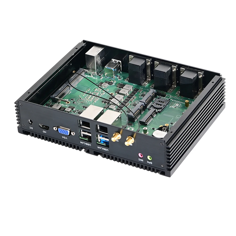Промышленный ПК без вентилятора 6 * RS232 RS485 2 Gigabit Ethernet DDR4 M.2 SSD PS/2 HD 4G SIM мини промышленного класса