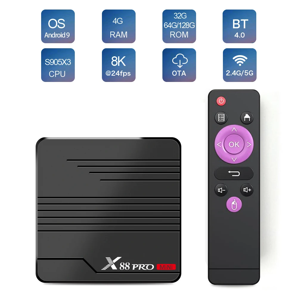 X88 PRO MINI 2 ГБ 16 4 32 Wifi 4K H.265 медиаплеер Android 9 0 Smart Set Top Box