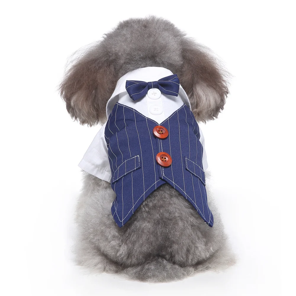 Stylish Cotton Pet Clothes for Small Dogs XL Luxury Wedding Tuxedo with Bow Tie & Black Tie for Spring