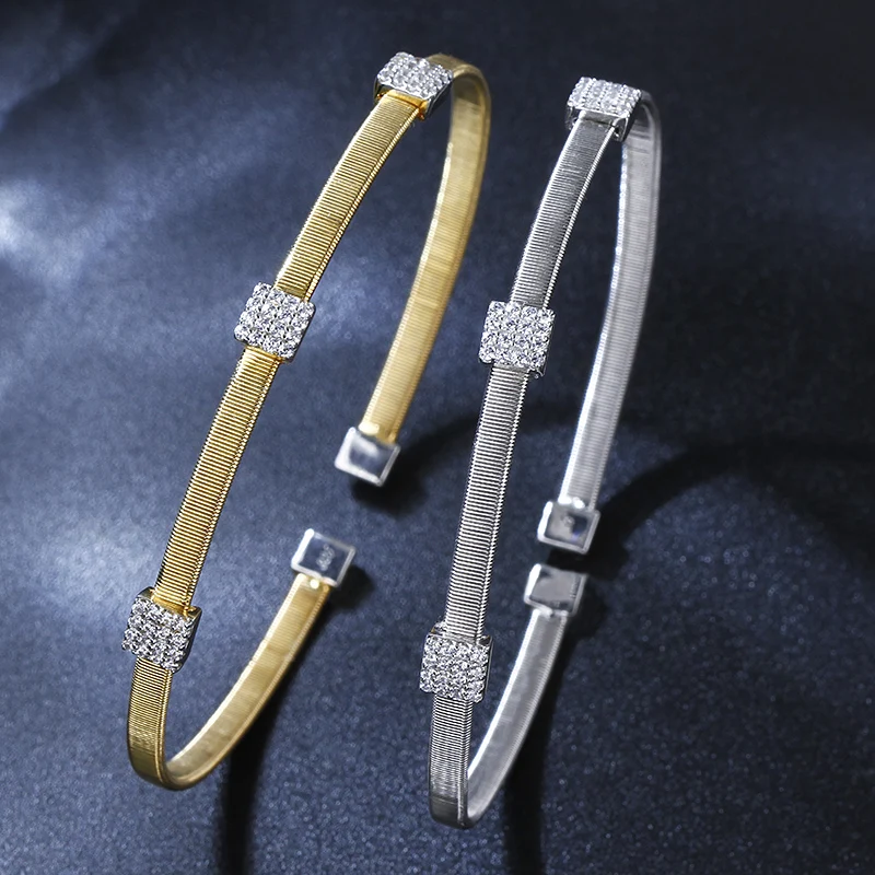 dainty zircon bangle 2024 trend sterling 925 silver tubogas bracelet stretch rope italian women 18k gold bangle wholesale