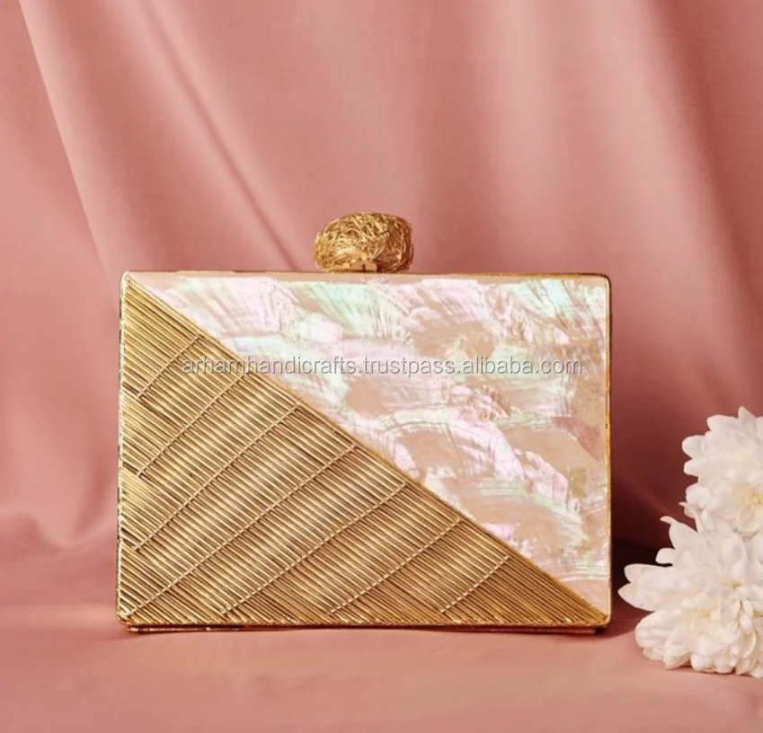 Tradnary Clutch Handbags Mother Of Pearl Geometric Pattern Design For Ladies Fashion Purses at affordable price by LUXURY CRAFTS