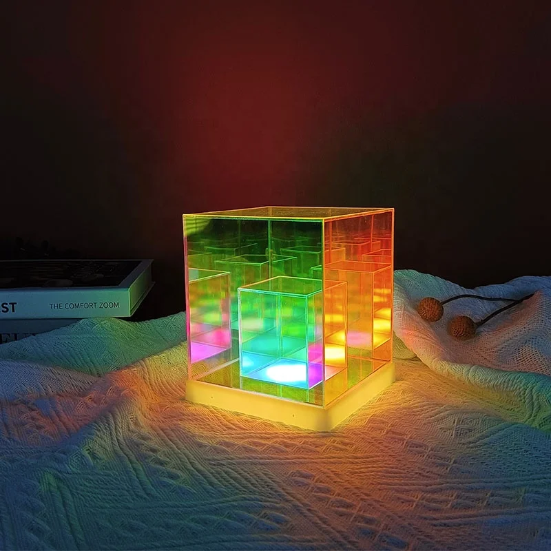 3D Acrylic Table Lamp USB Power LED Cube Crystal Night Light For Bedroom Decor