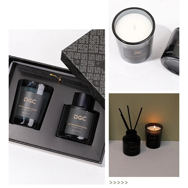 DGC wholesale bulk order private label black jar scented candle and reed diffuser set with gift box set