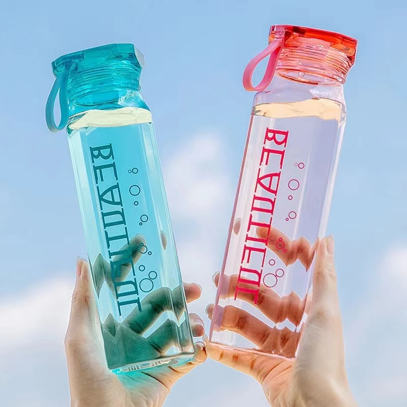Diamond-shaped water cup portable students conveniently glass personalized transparent printed logo with cover.