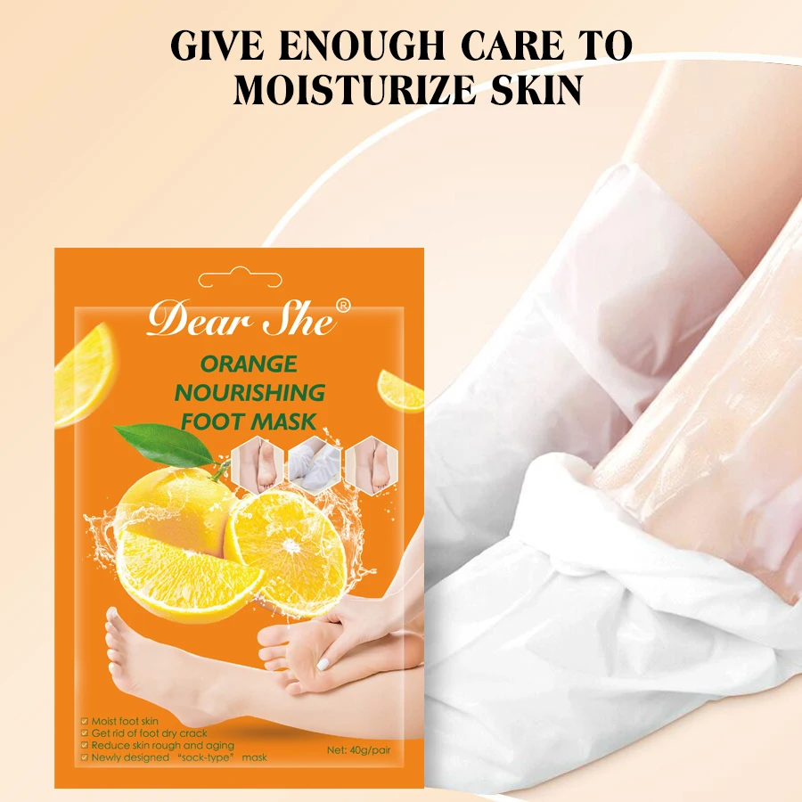 Private Label  In Stock Dear She orange Vitamin C Nourishing Foot Mask Reduce Skin Rough Aging Moisturizing Whitening Foot Skin