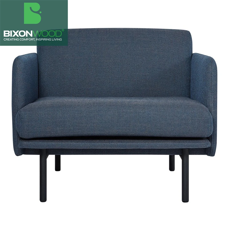 BIXONWOOD Modern One-Seater Fabric Wood Frame Sofa Powder Coated Legs Lazy Couch for Villa Hotel Furniture