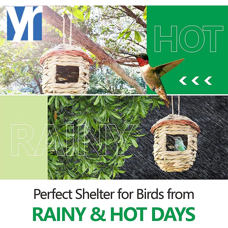 Wild Bird Hut Hanging Birdhouses for Outdoors with Rope Hanging Grass Bird Nest