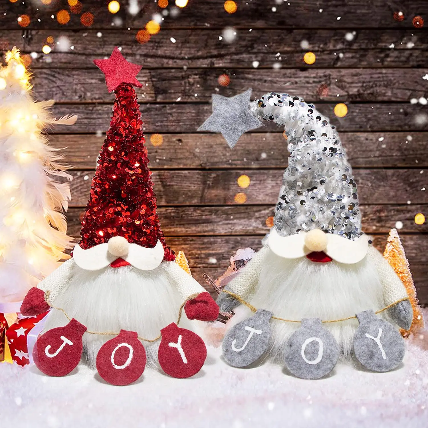 Promotional holiday with musical warm lights have universal wheels to stuffed Christmas gnomes