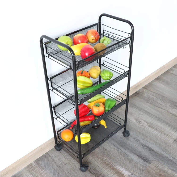 Kitchen Furniture 4 Tiers Metal Fruit Vegetable Storage Rack Kitchen Moving Storage Carts