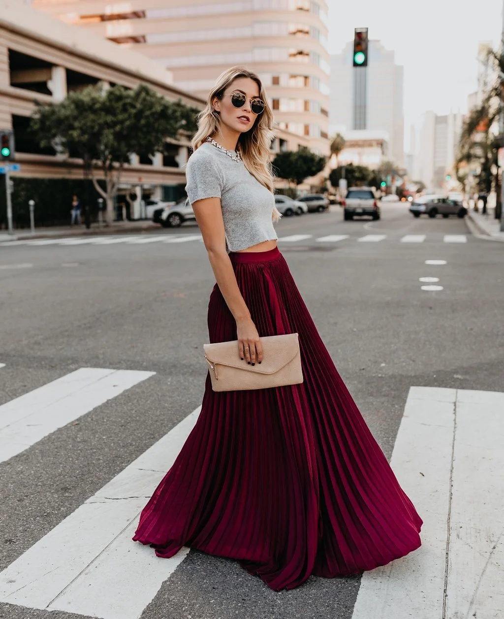 New Women High Waist Pleated Elastic Solid Color Long Skirts Elegant Ladies Fashion Long Maxi Skirt