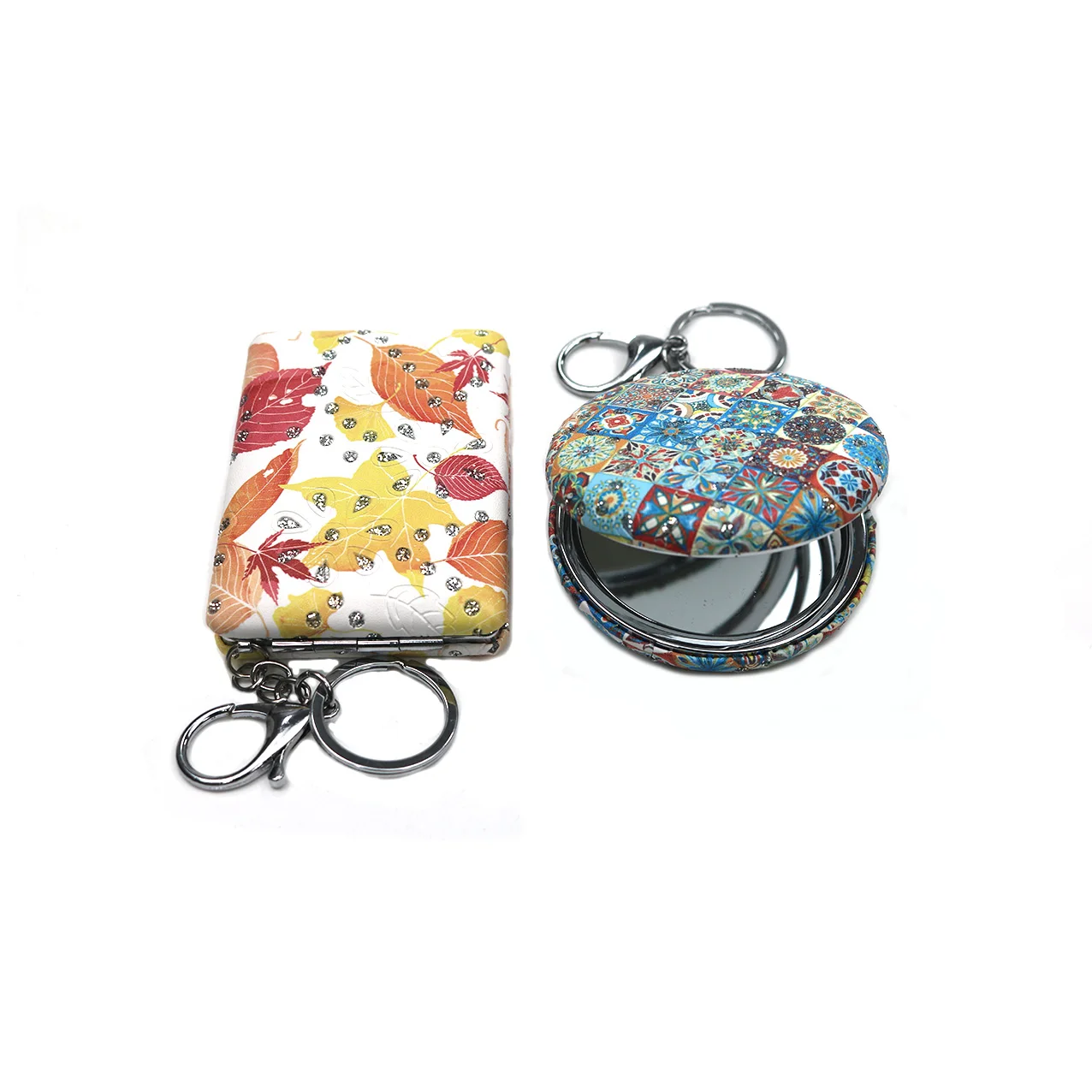Custom Pocket Mirror Keychain Girl Led Makeup Cosmetic  Mini Portable Cute Rectangle Double Side  Folding Hand  Pocket Mirror