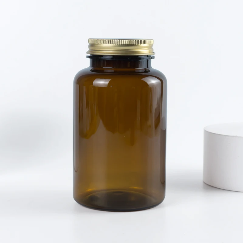 250cc Dark Amber Vitamin Capsule bottle PET Plastic Biodegradable Bottles Packaging