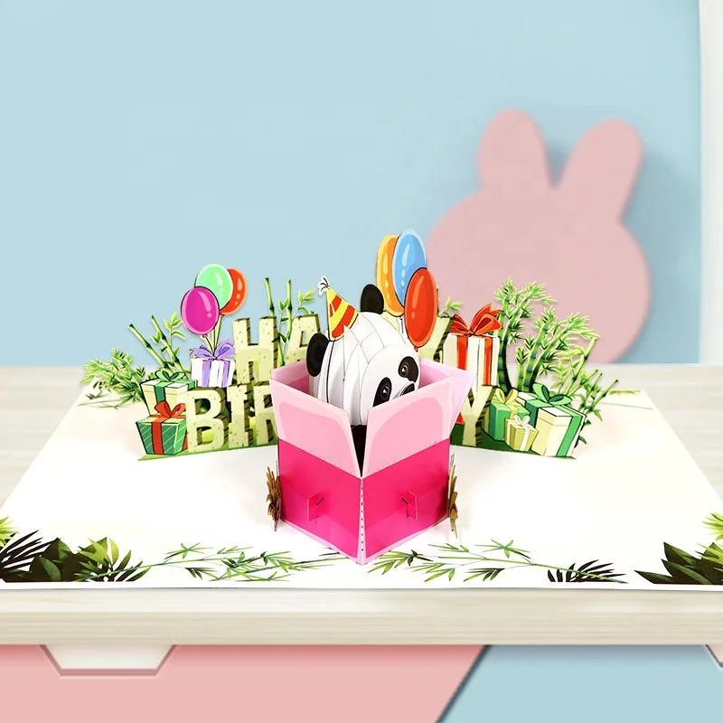Winpsheng  3D Pop-Up Laser Cut Happy Birthday panda Greeting Cards Supplied by Reliable Card Genre Specialists