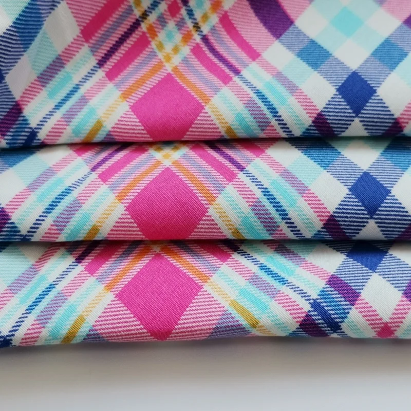 
Shaoxing textile material cotton poplin fabric with fashion check stripe pattern cotton fabric for girls dress 